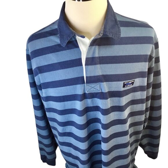 L.L. Bean Long Sleeve Polo Traditional Fit Rugby Lakewashed Blue Stripe XL Reg - Picture 3 of 9